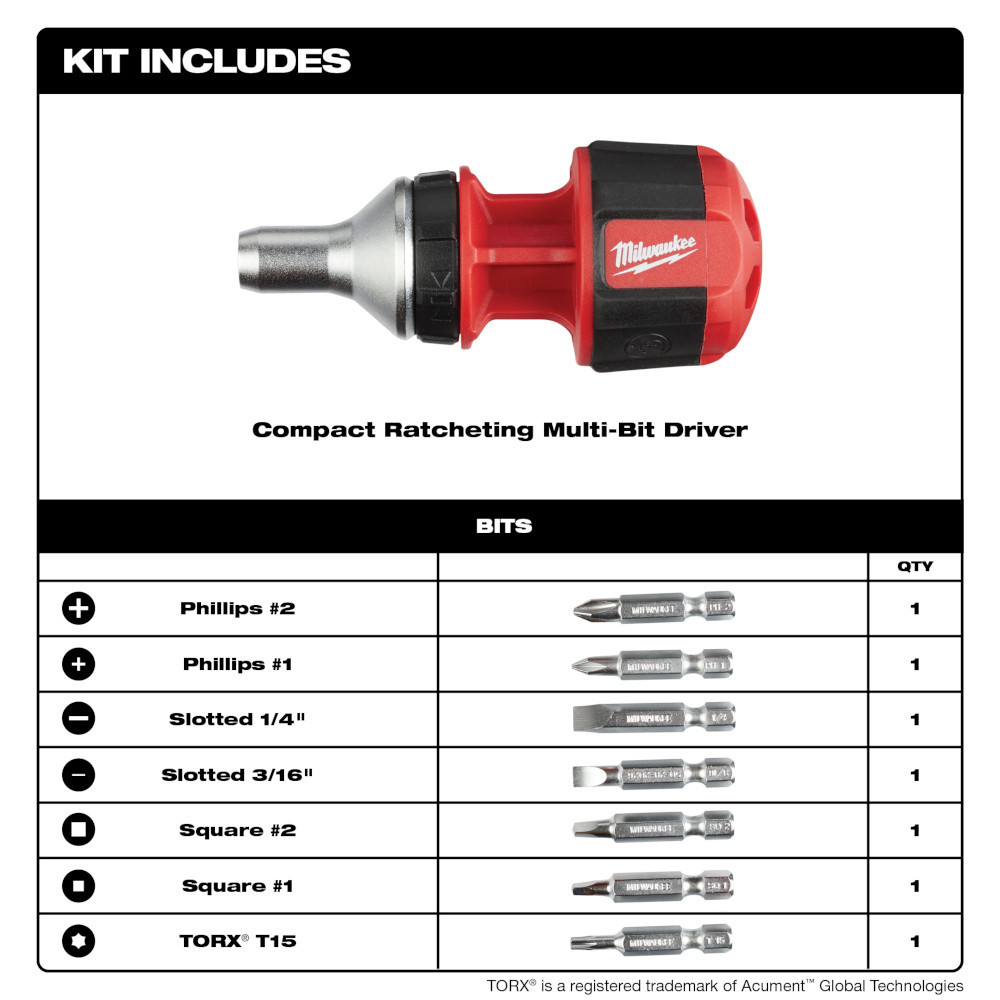 Milwaukee 48-22-2330 8-in-1 Compact Ratcheting Multi-Bit Driver