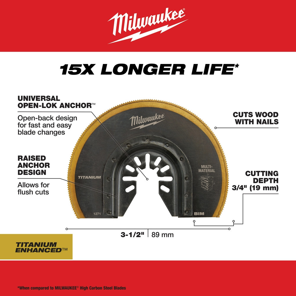 Milwaukee 49-25-1271 Milwaukee OPEN-LOK 3-1/2" TITANIUM ENHANCED BI-METAL SEGMENTED BLADE 1PK