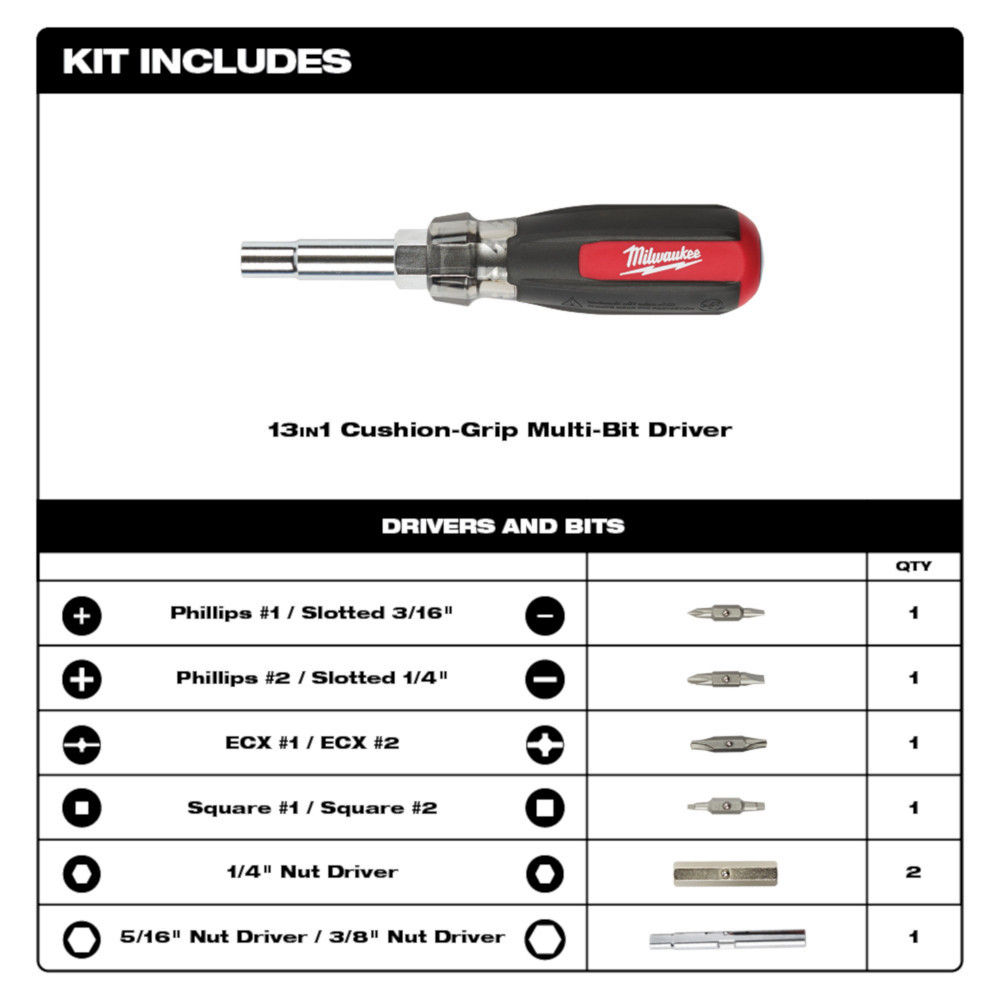 Milwaukee 48-22-2880 13-in-1 Cushion Grip Screwdriver