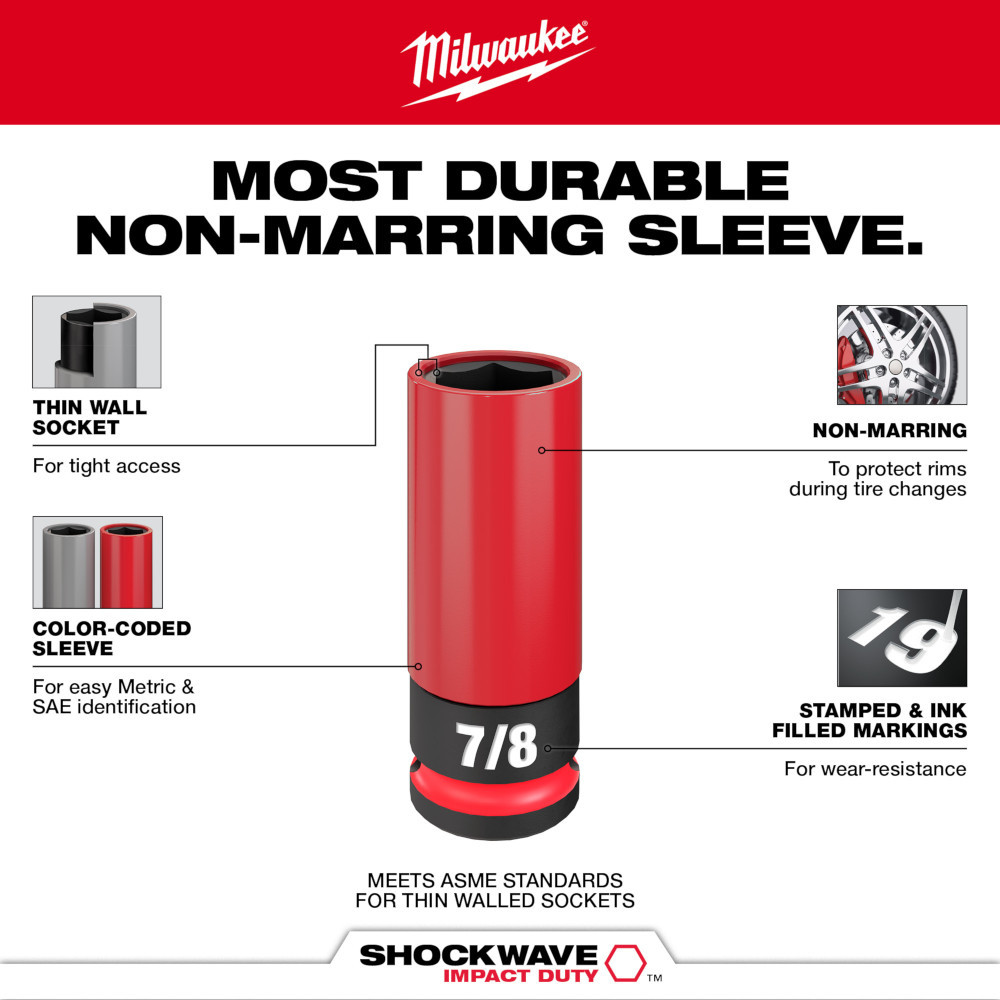 Milwaukee 49-66-7815 Shockwave Impact Duty 1/2 Drive 1-1/16" SAE Lug Nut Wheel Socket