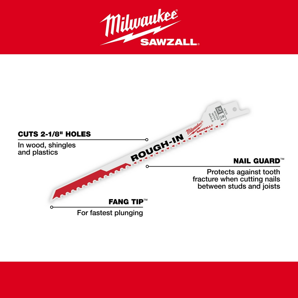 Milwaukee 48-00-1610 Rough-In SAWZALL Blade 5PK