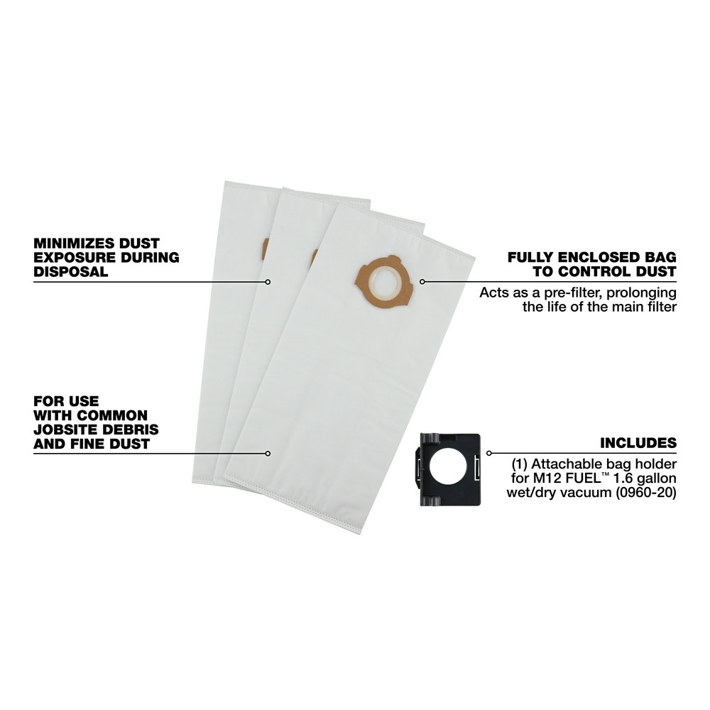 Milwaukee 49-90-2016 3 Pk Fleece Dust Bags