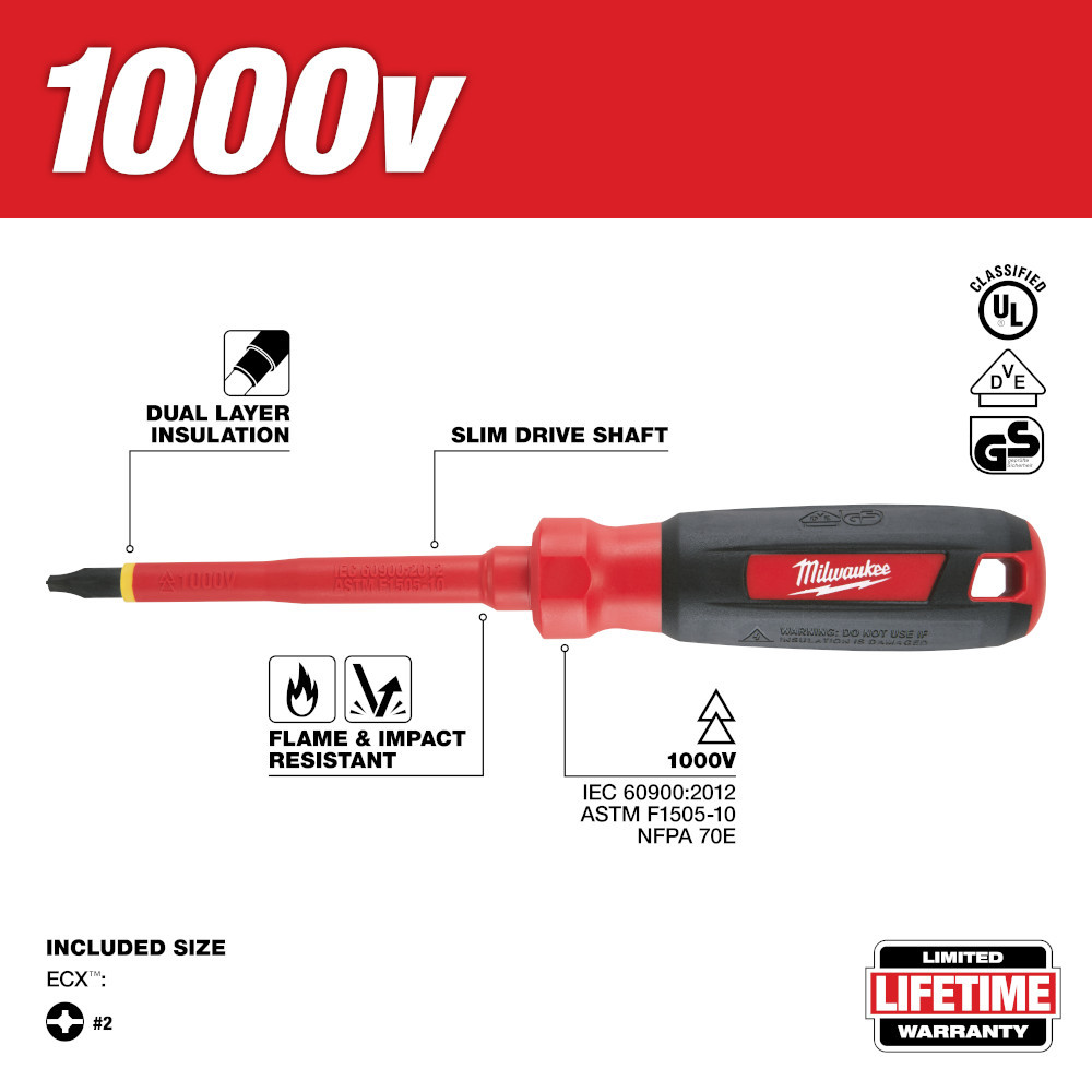 Milwaukee 48-22-2242 #2 ECX 6 in. 1000V Insulated Screwdriver