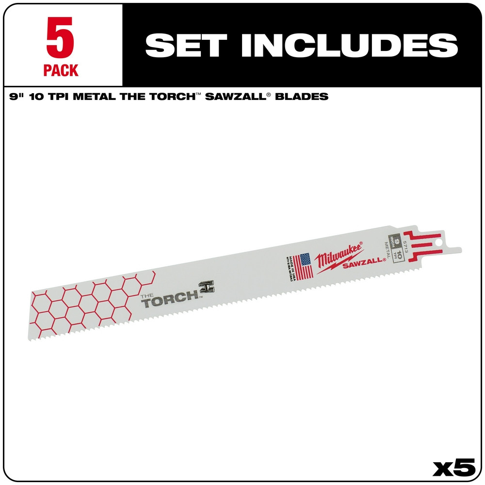Milwaukee 48-00-5713 9 in. 10 TPI THE TORCH SAWZALL Blades 5PK