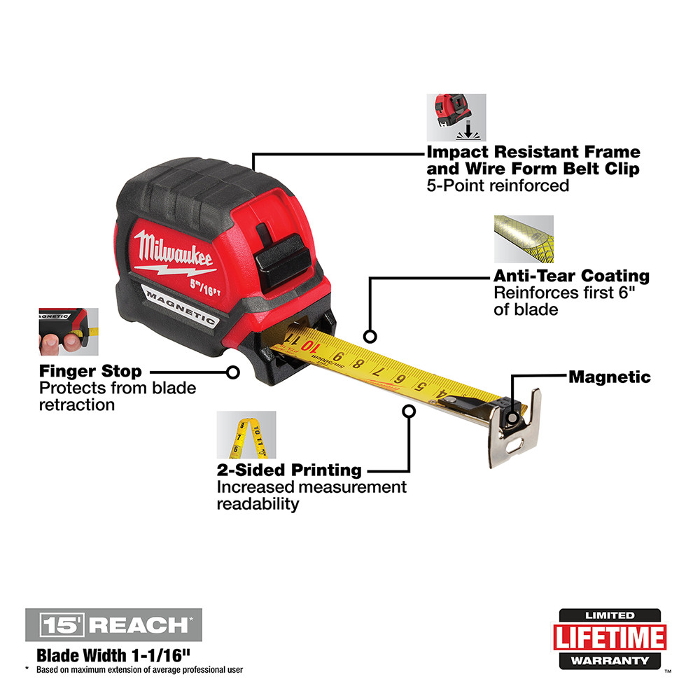 Milwaukee 48-22-0317 5M/16Ft Compact Magnetic Tape Measure