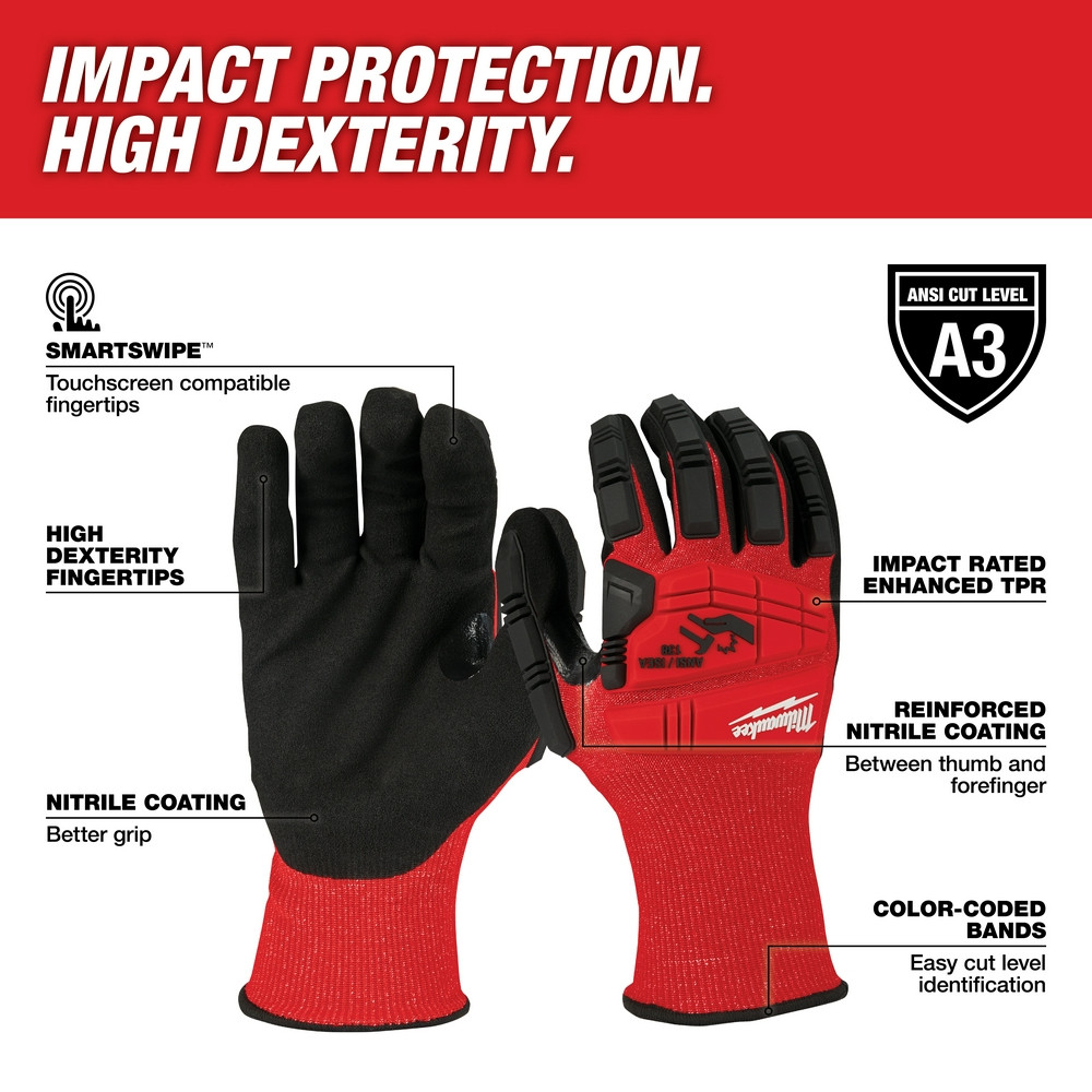 Milwaukee 48-22-8972 Impact Cut Level 3 Nitrile Dipped Gloves - L