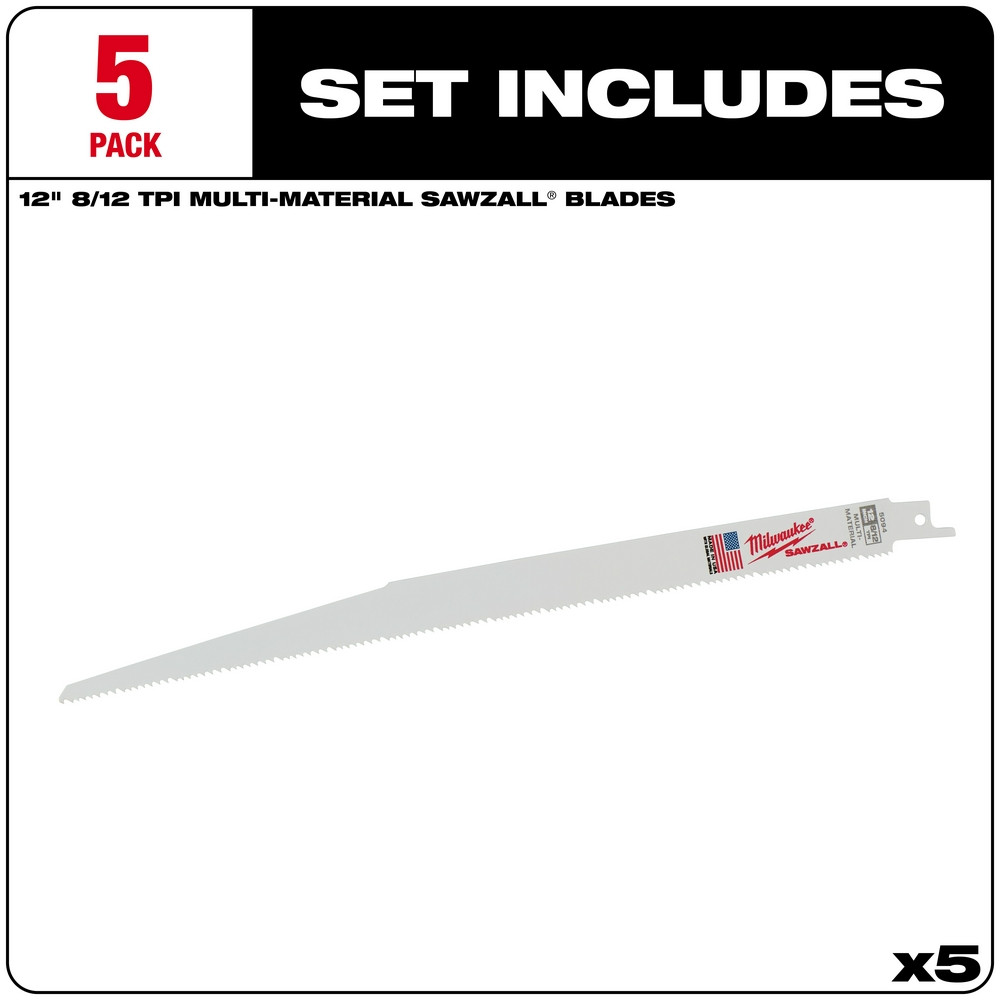 Milwaukee 48-00-5094 12 in. 8/12 TPI SAWZALL Blades 5PK