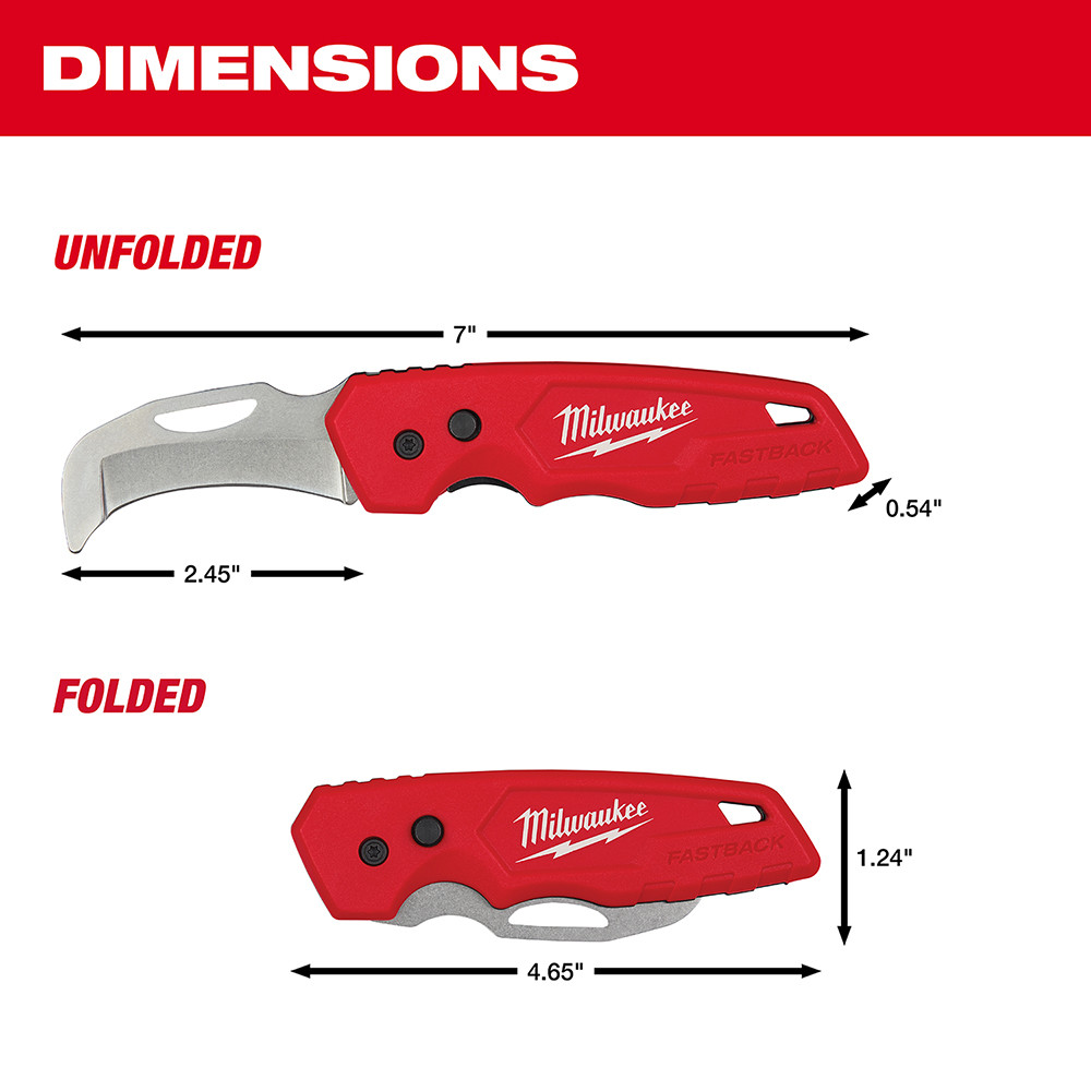 Milwaukee 48-22-1526 FASTBACK Blunt Tip Hawkbill Folding Knife