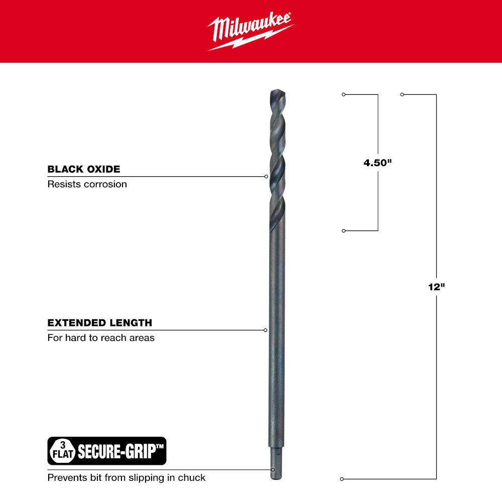 Milwaukee 48-89-2776 1/2 in. Aircraft Length Black Oxide Drill Bit