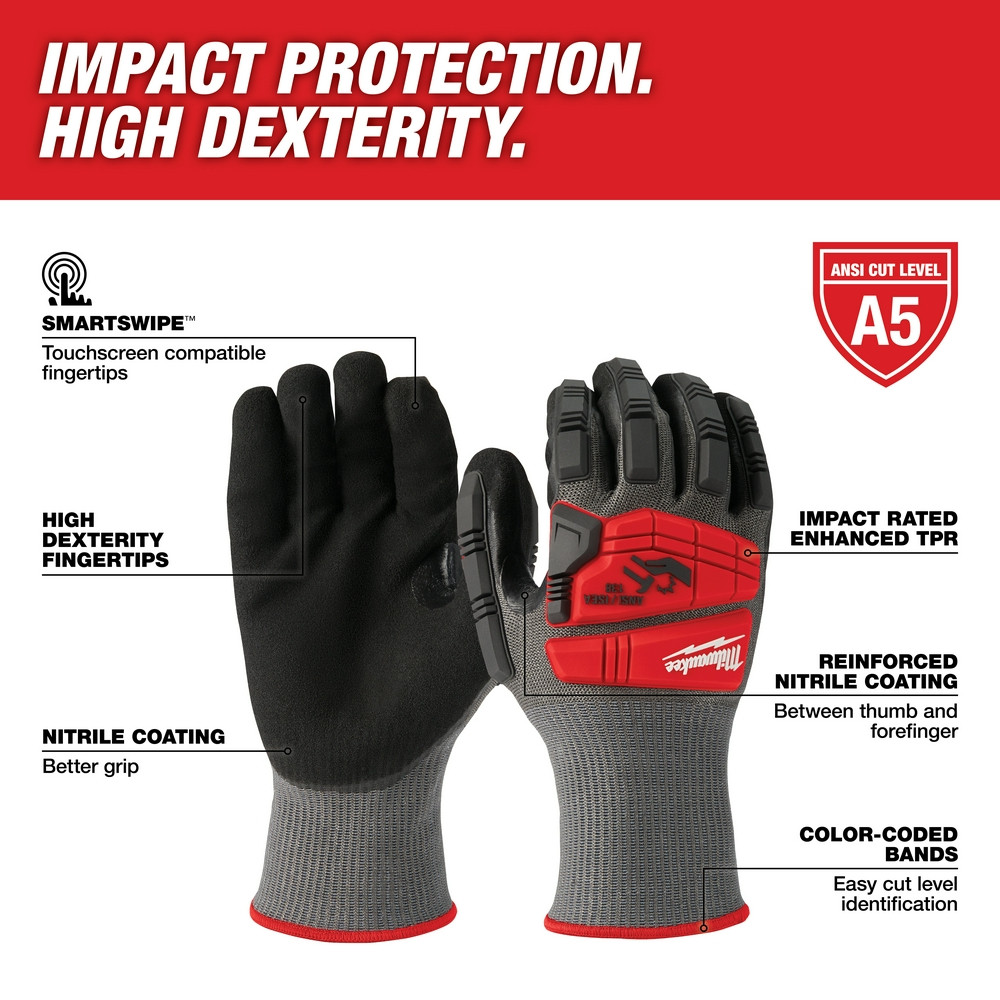 Milwaukee 48-22-8980 Impact Cut Level 5 Nitrile Dipped Gloves - S