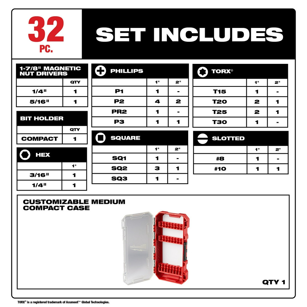 Milwaukee 48-32-4004 Shockwave Impact Duty Driver Bit Set 32PC