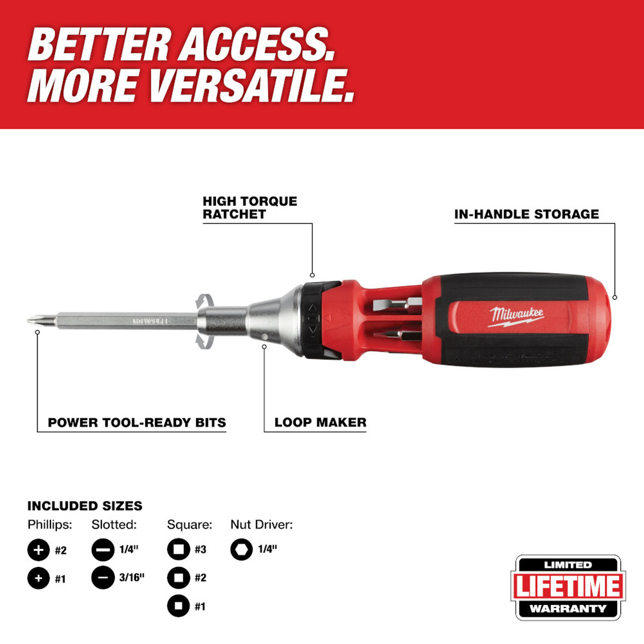 Milwaukee 48-22-2322 9-in-1 Square Drive Ratcheting Multi-Bit Driver