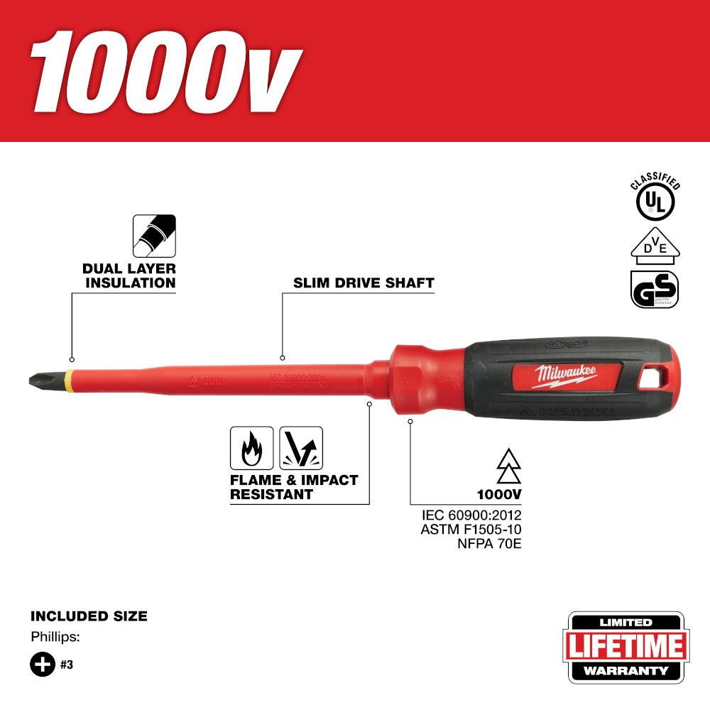 Milwaukee 48-22-2213 #3 Phillips - 6 in. 1000 V Insulated Screwdriver