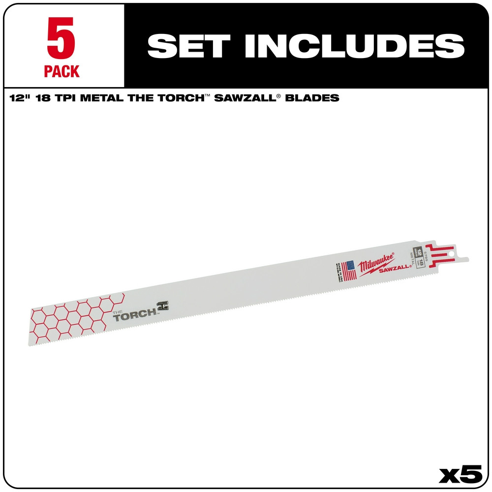 Milwaukee 48-00-5789 12 in. 18 TPI THE TORCH SAWZALL Blade 5PK