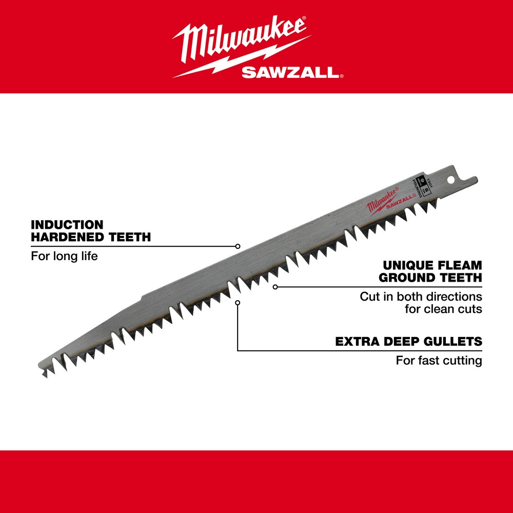 Milwaukee 48-00-1303 12 in. 5 TPI Pruning SAWZALL Blades 5PK