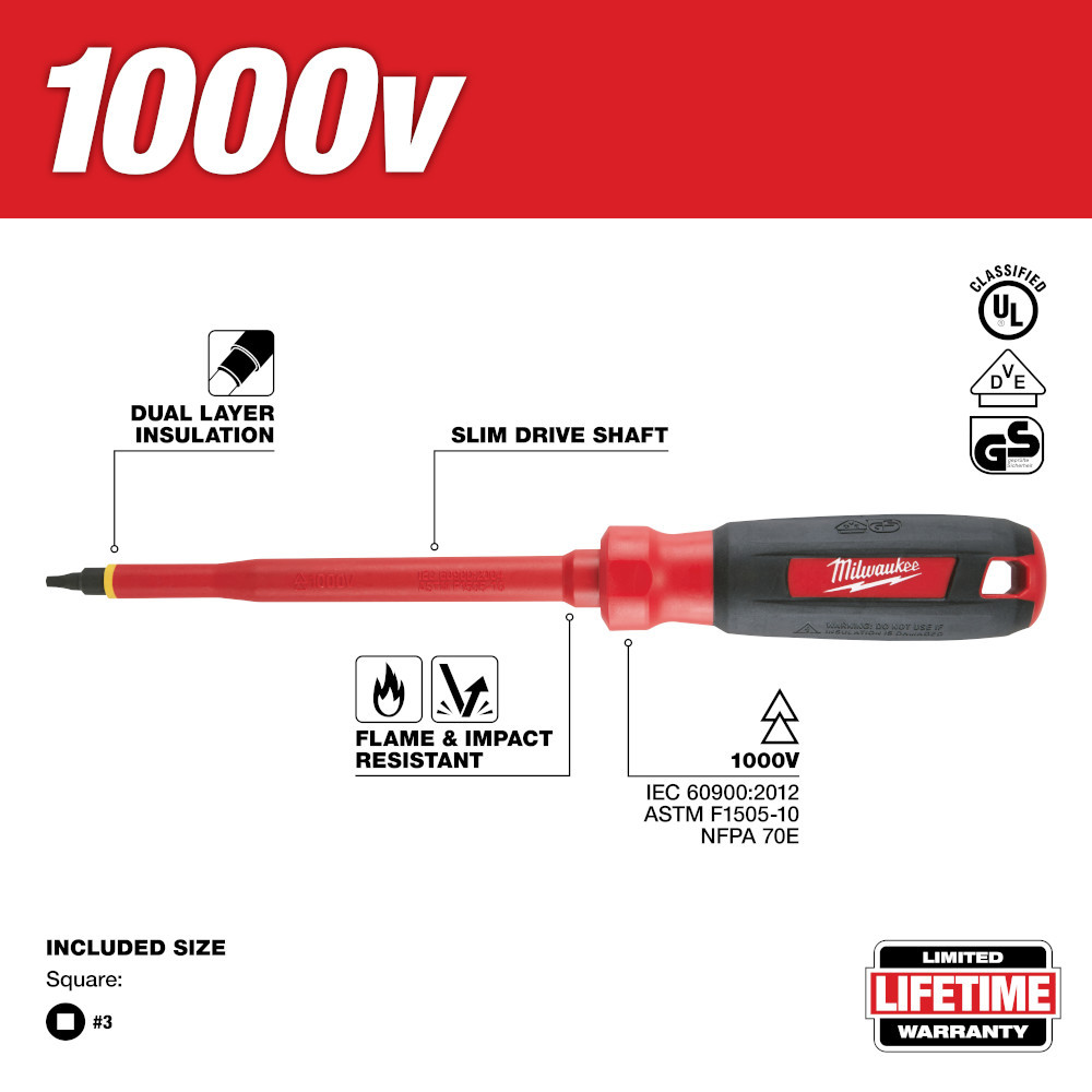 Milwaukee 48-22-2253 #3 Square 6 in. 1000V Insulated Screwdriver