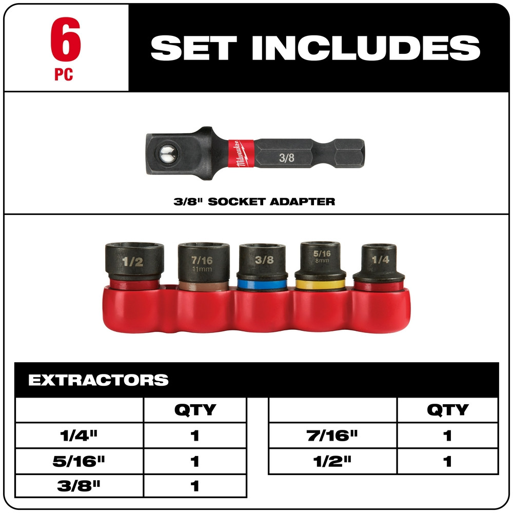Milwaukee 48-32-8000 6-Piece Shockwave Impact Extractor Set