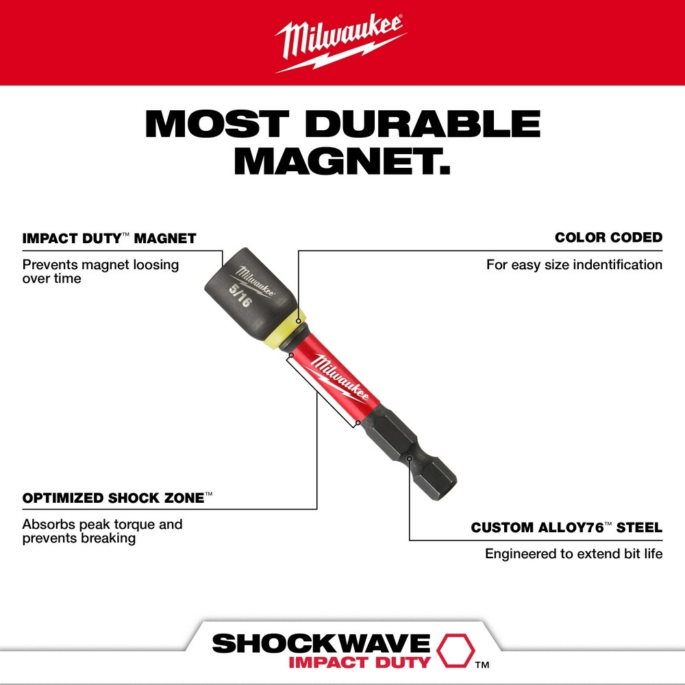 Milwaukee 49-66-0532 Shockwave Impact Duty 1/4" x 2-9/16" Magnetic Nut Driver 10PK