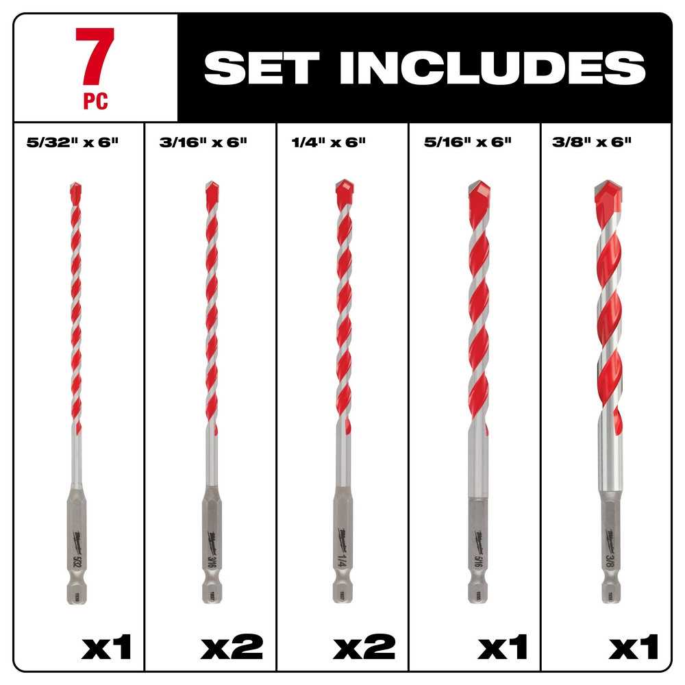 Milwaukee 48-20-9052 7pc. Shockwave Carbide Hammer Drill Bit Kit