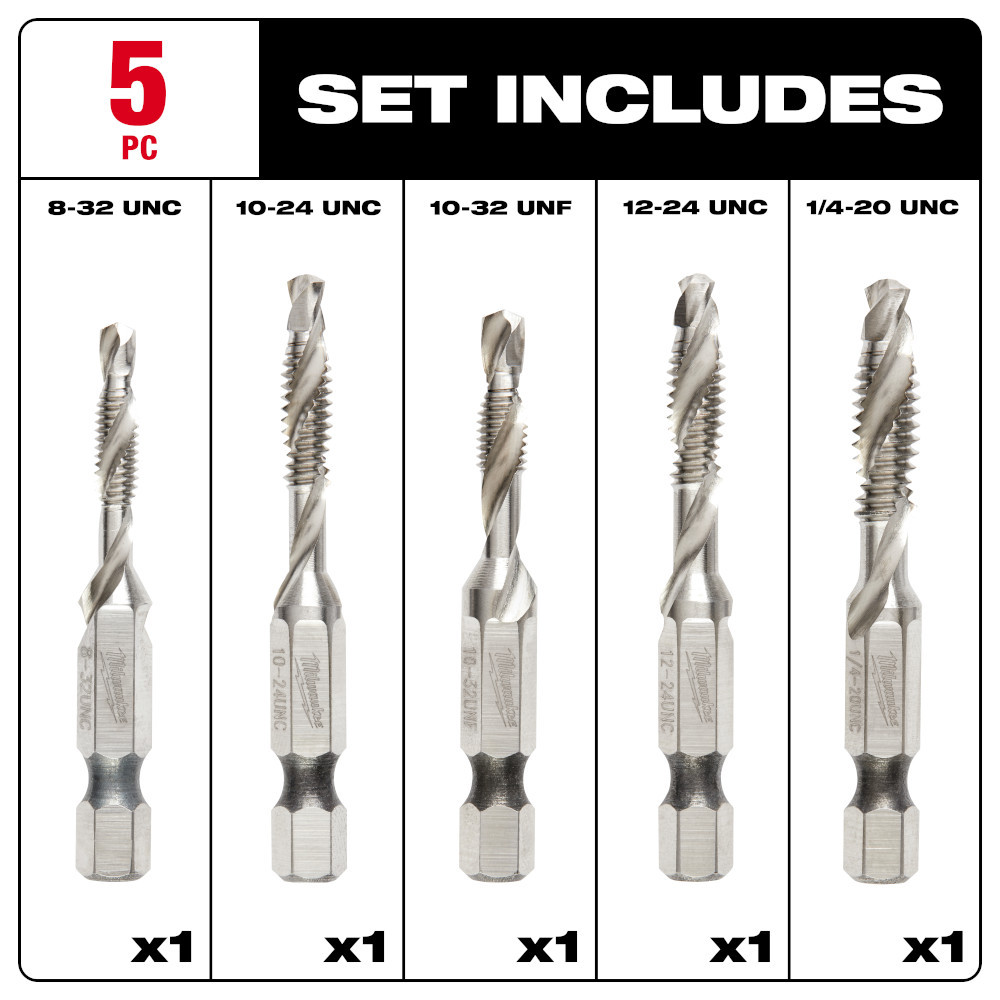 Milwaukee 48-89-4874 Shockwave 5 Pc. SAE Impact Drill Tap Set