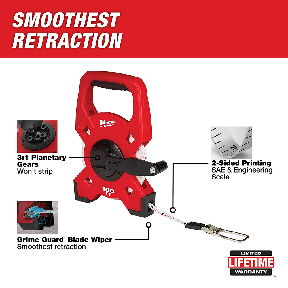 Milwaukee 48-22-5301 100' Fiberglass Open Reel Long Tape