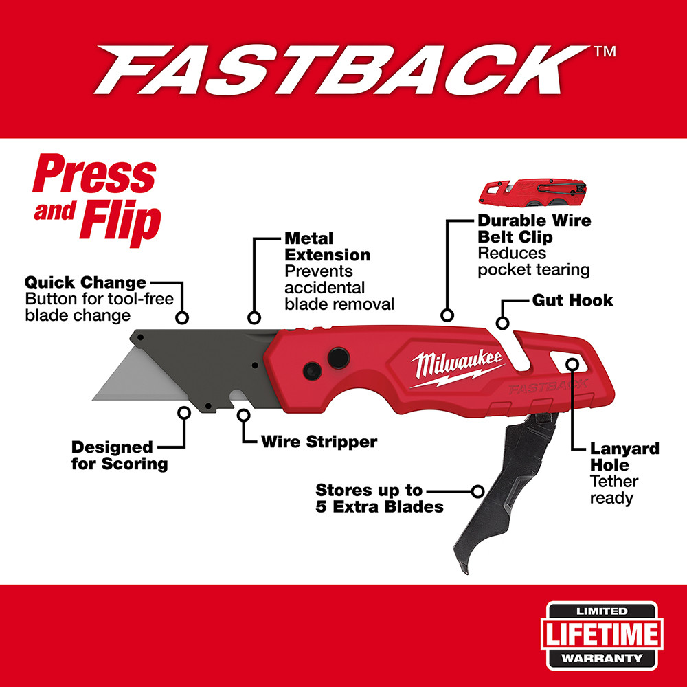 Milwaukee 48-22-1504 FASTBACK w/ Storage & 50PC General Utility Blades Set