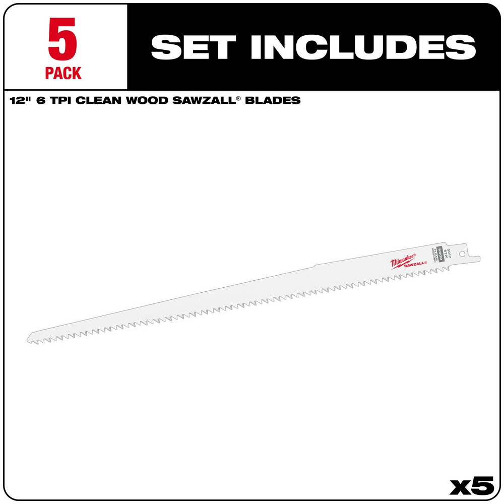Milwaukee 48-00-5017 12 in. 6 TPI Fleam Ground SAWZALL Blades 5PK