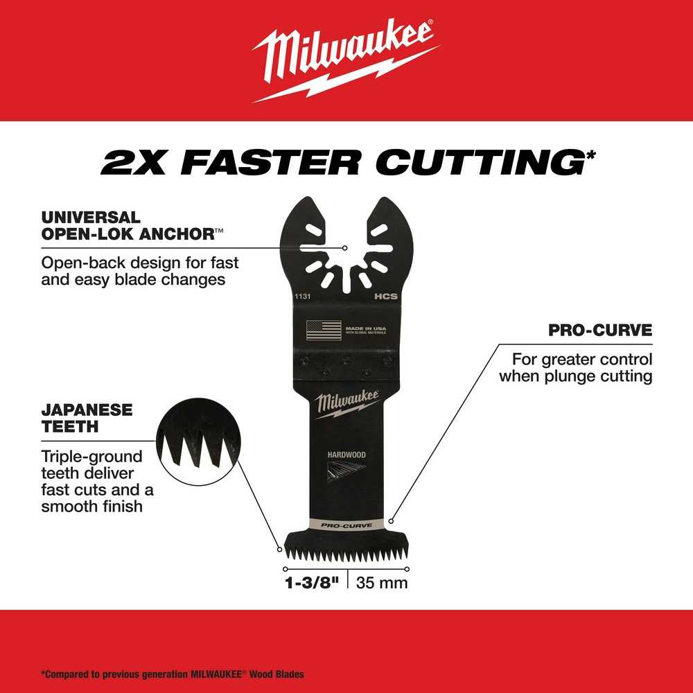 Milwaukee 49-25-1133 Milwaukee OPEN-LOK 1-3/8" HCS JAPANESE TOOTH PRO-CURVE HARDWOOD BLADE 3PK