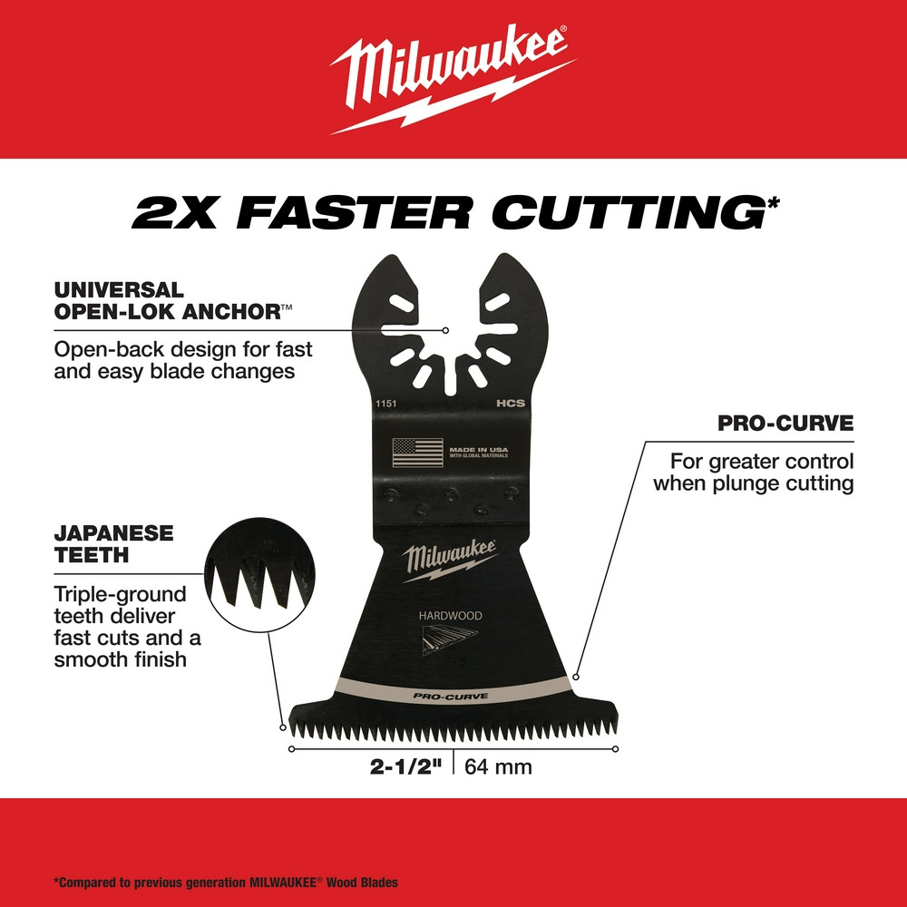 Milwaukee 49-25-1153 Milwaukee OPEN-LOK 2-1/2" HCS JAPANESE TOOTH PRO-CURVE HARDWOOD BLADE 3PK