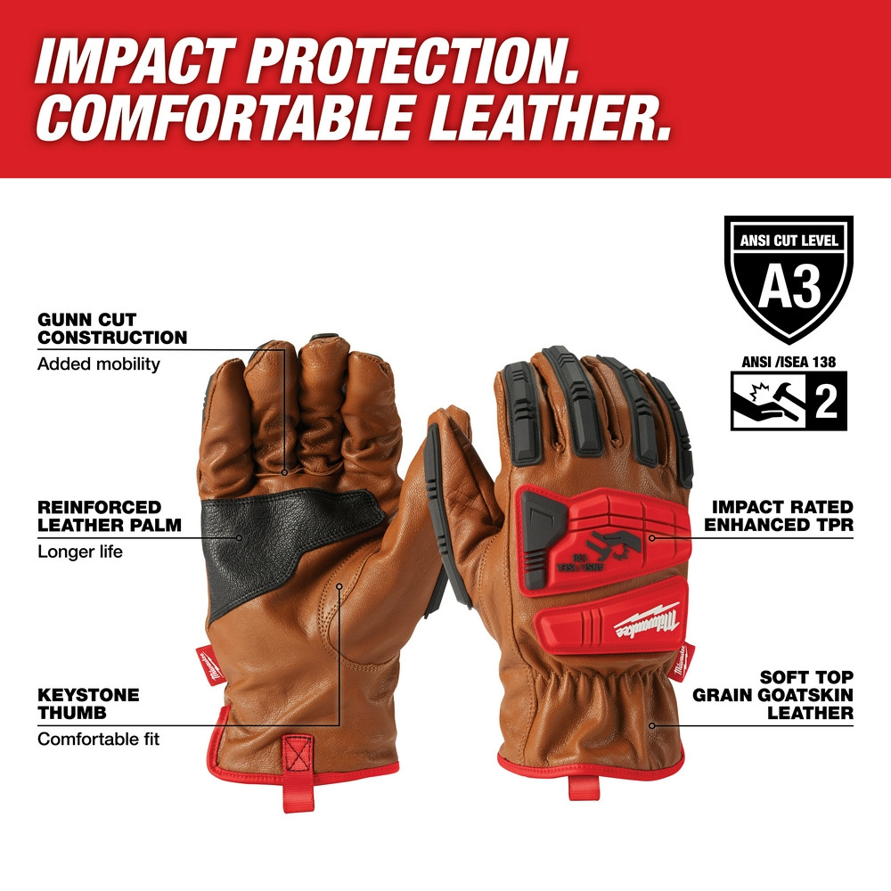 Milwaukee 48-22-8772 Impact Cut Level 3 Goatskin Leather Gloves - L