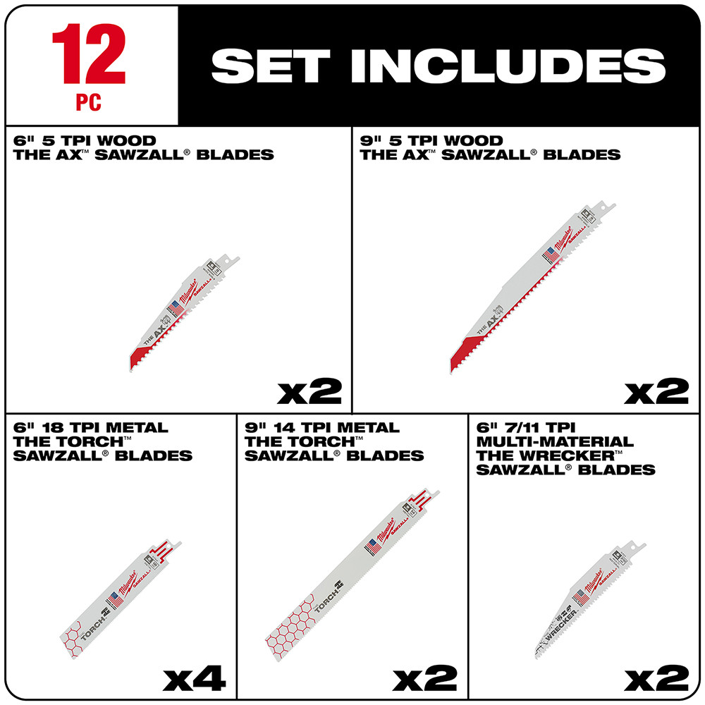 Milwaukee 49-22-1129 12-Piece SAWZALL Blade Set