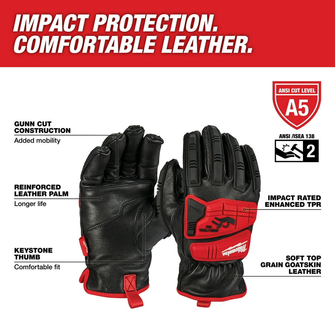 Milwaukee 48-22-8783 Impact Cut Level 5 Goatskin Leather Gloves - XL