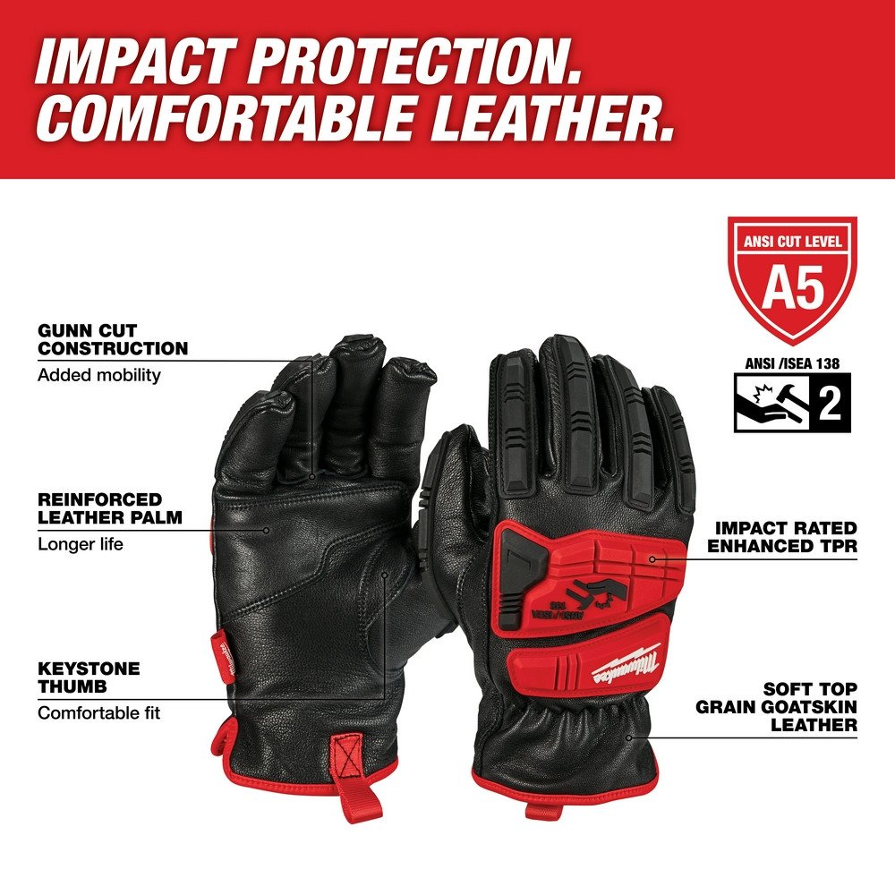 Milwaukee 48-22-8782 Impact Cut Level 5 Goatskin Leather Gloves - L