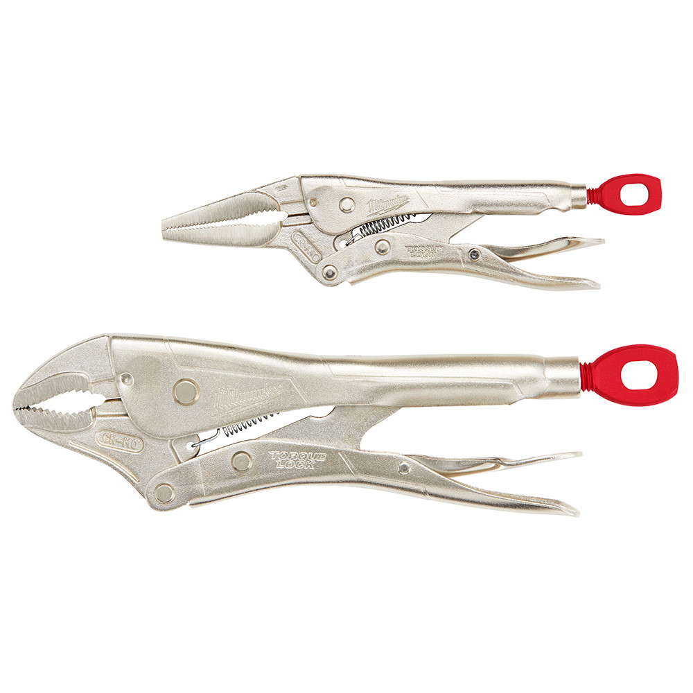 Milwaukee 48-22-3602 2Pc 10 in. Curved Jaw & 6 in. Long Nose TORQUE LOCK Locking Pliers Set