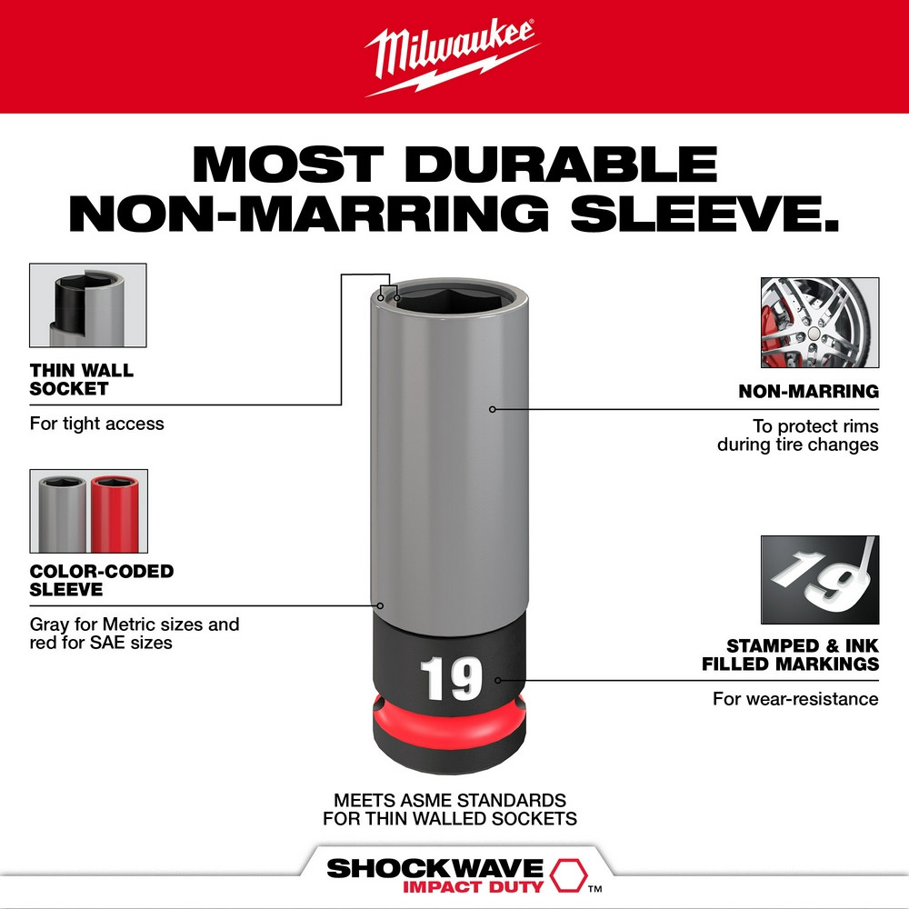 Milwaukee 49-66-7830 Shockwave Impact Duty 1/2 Drive Metric 3PC Lug Nut Wheel Socket Set