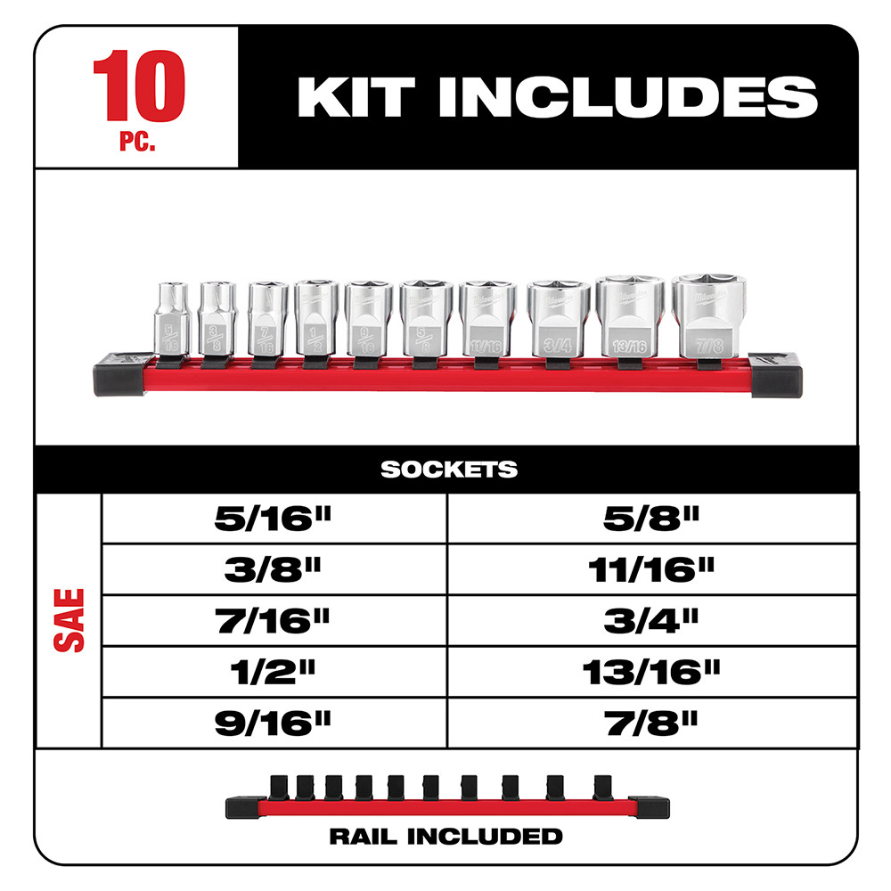 Milwaukee 48-22-9403 10pc 3/8 in. SAE Sockets with FOUR FLAT Sides