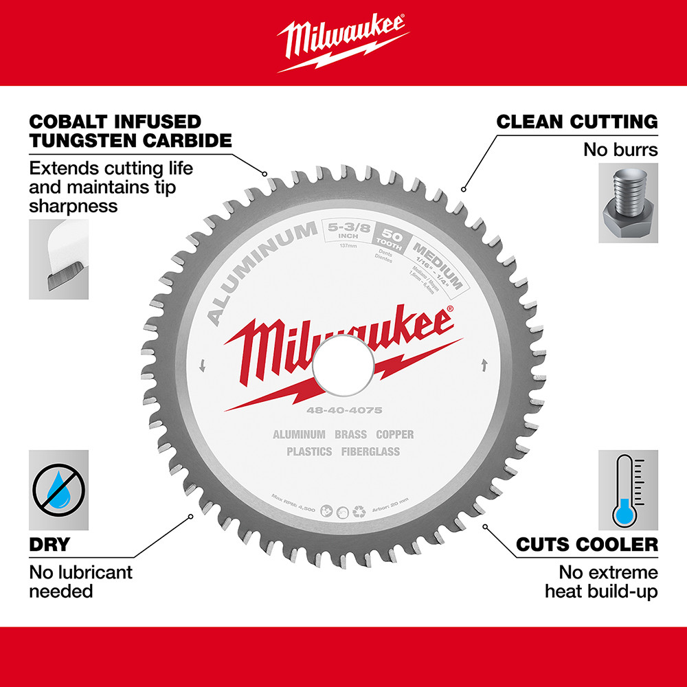 Milwaukee 48-40-4075 5-3/8 in. 50T Non-Ferrous Metal Circular Saw Blade