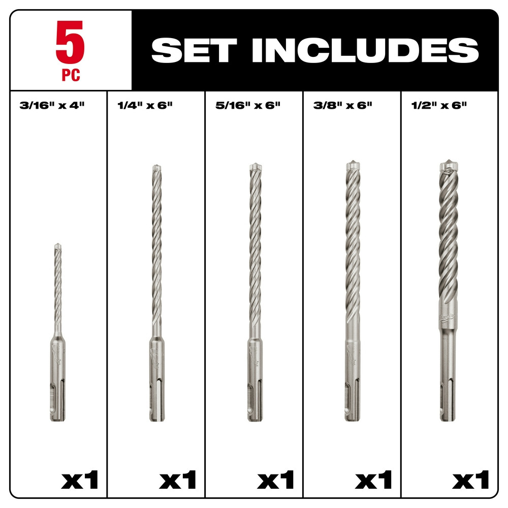 Milwaukee 48-20-7498 5-Piece MX4 4-Cutter SDS-Plus Rotary Hammer-Drill Bit Kit
