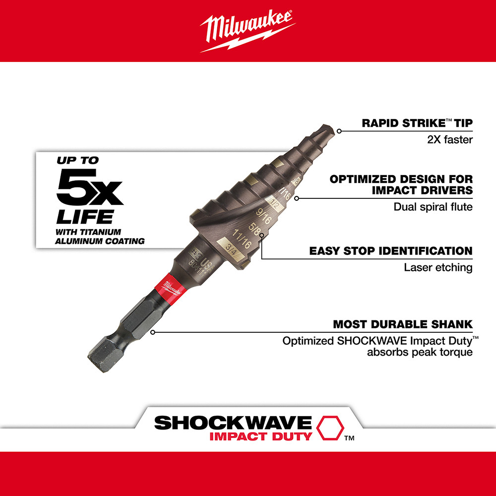 Milwaukee 48-89-9243 Shockwave Impact Duty Step Bit #3 3/16 - 3/4 in.