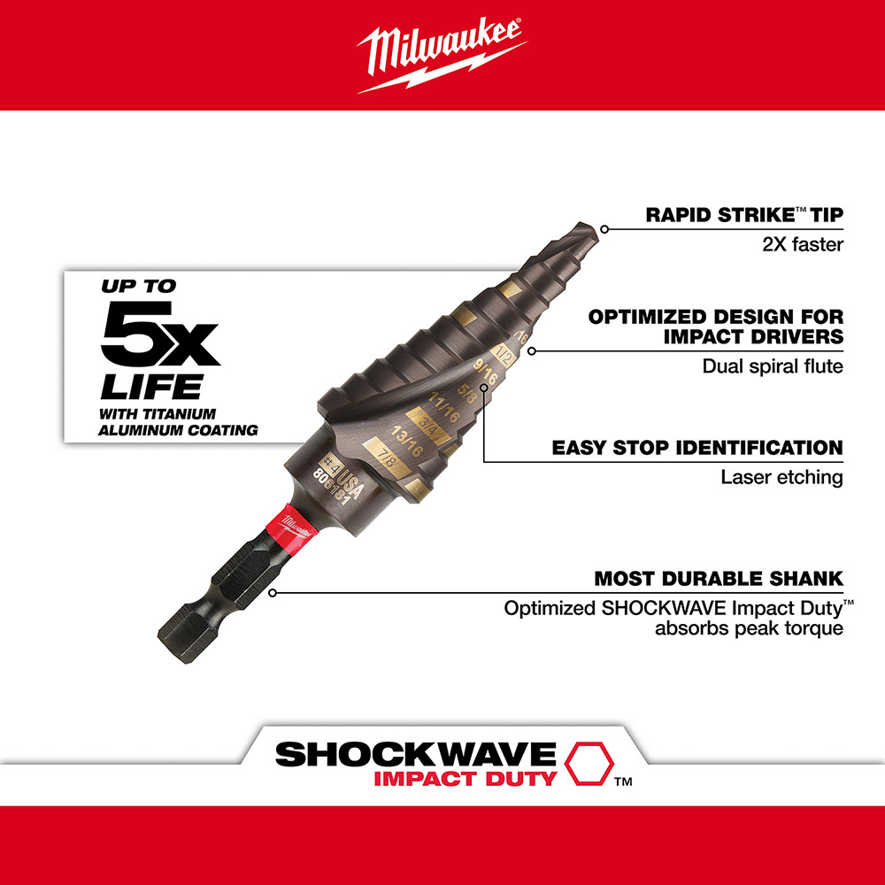Milwaukee 48-89-9244 Shockwave Impact Duty Step Bit #4 3/16 - 7/8 in.