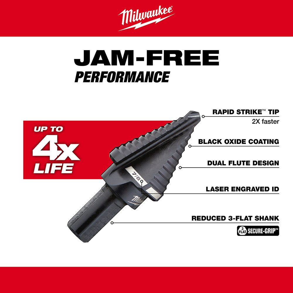 Milwaukee 48-89-9207 #7 Step Drill Bit, 7/8 in. Single Hole