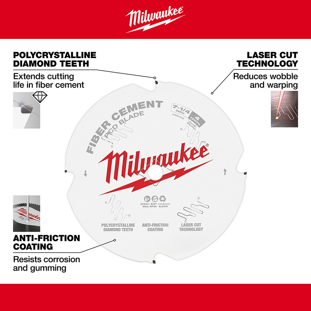 Milwaukee 48-40-7000 7-1/4 in. PCD/Fiber Cement Circular Saw Blade
