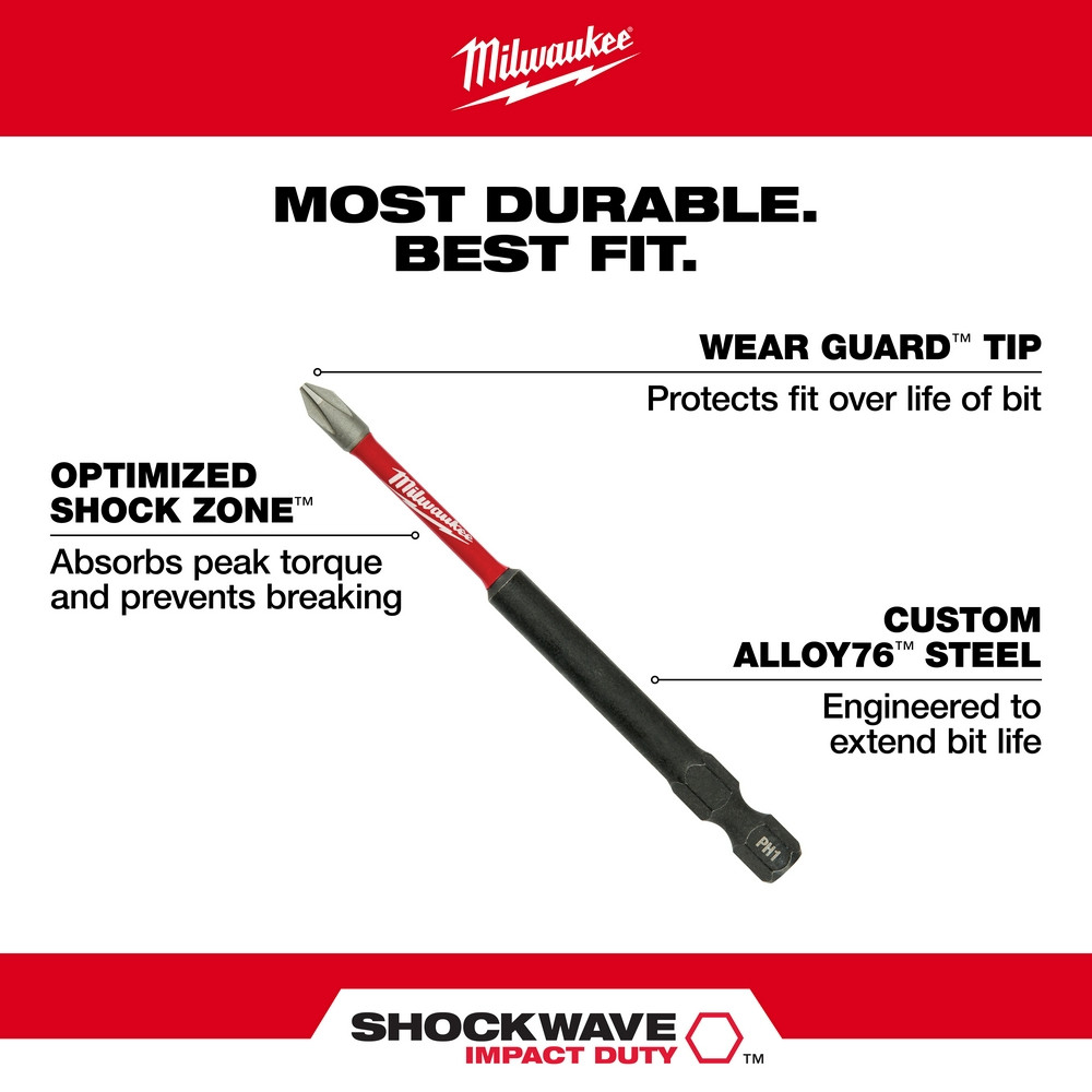 Milwaukee 48-32-4192 Shockwave 3-1/2 in. Impact Phillips #3 Power Bits 25PK