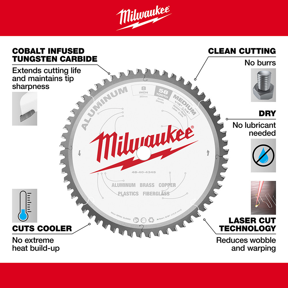 Milwaukee 48-40-4345 8 in. Aluminum Cutting Circular Saw Blade