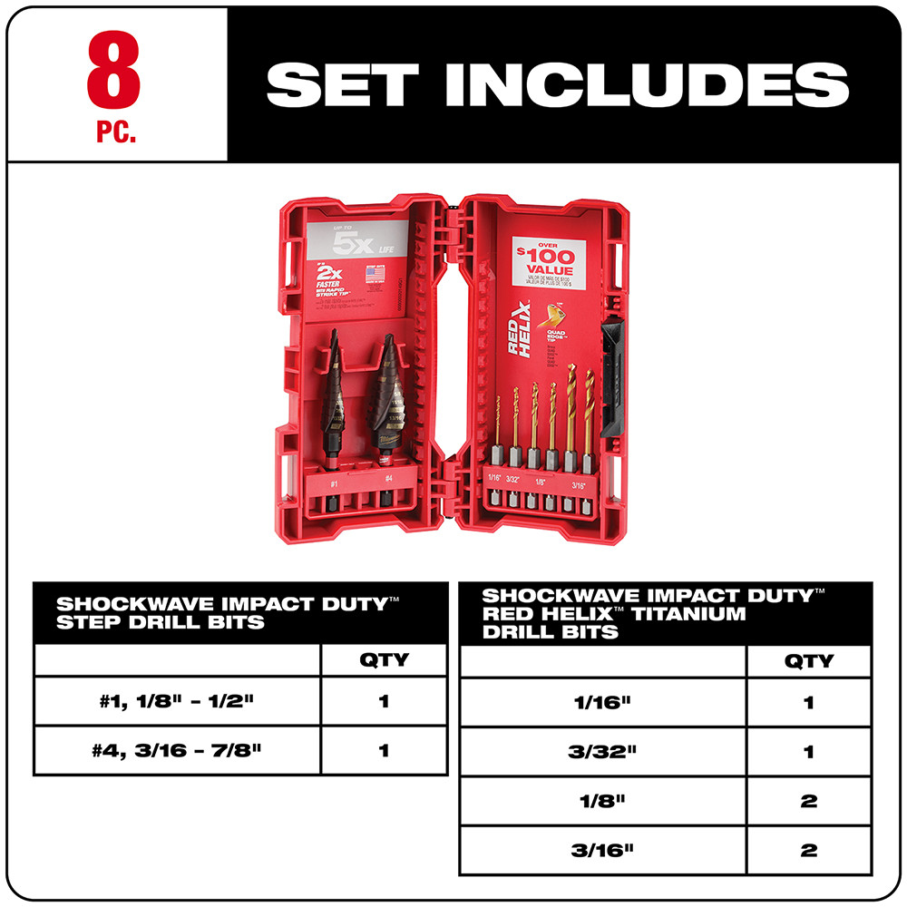 Milwaukee 48-89-9252 8 Pc Impact Step and Drill Bit Set