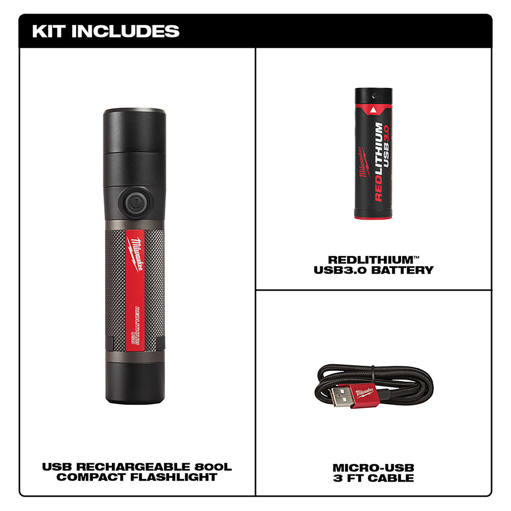 Milwaukee 2160-21 USB Rechargeable 800L Compact Flashlight