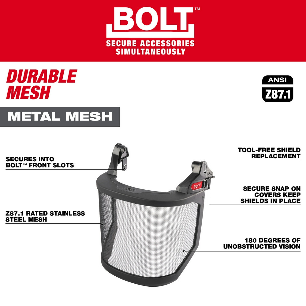 Milwaukee 48-73-1431 BOLT Full Face Shield - Metal Mesh (Compatible with Milwaukee Safety Helmet [No Brim])