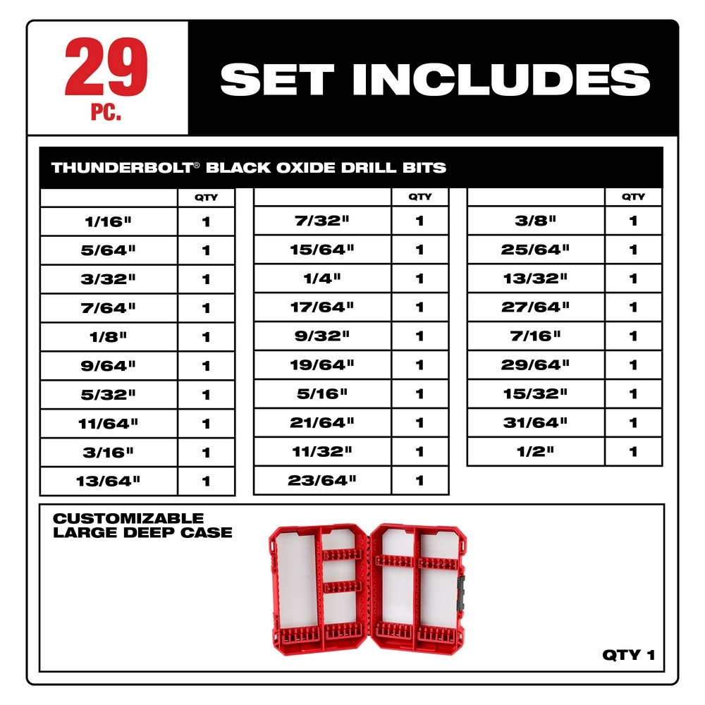 Milwaukee 48-89-2802 THUNDERBOLT Black Oxide Drill Bit Set 29PC
