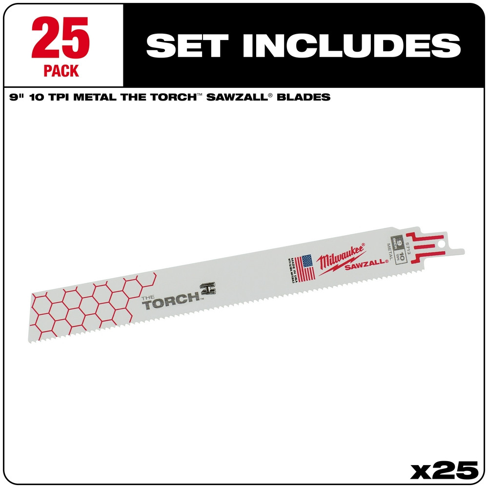 Milwaukee 48-00-8713 9 in. 10 TPI THE TORCH SAWZALL Blade 25PK