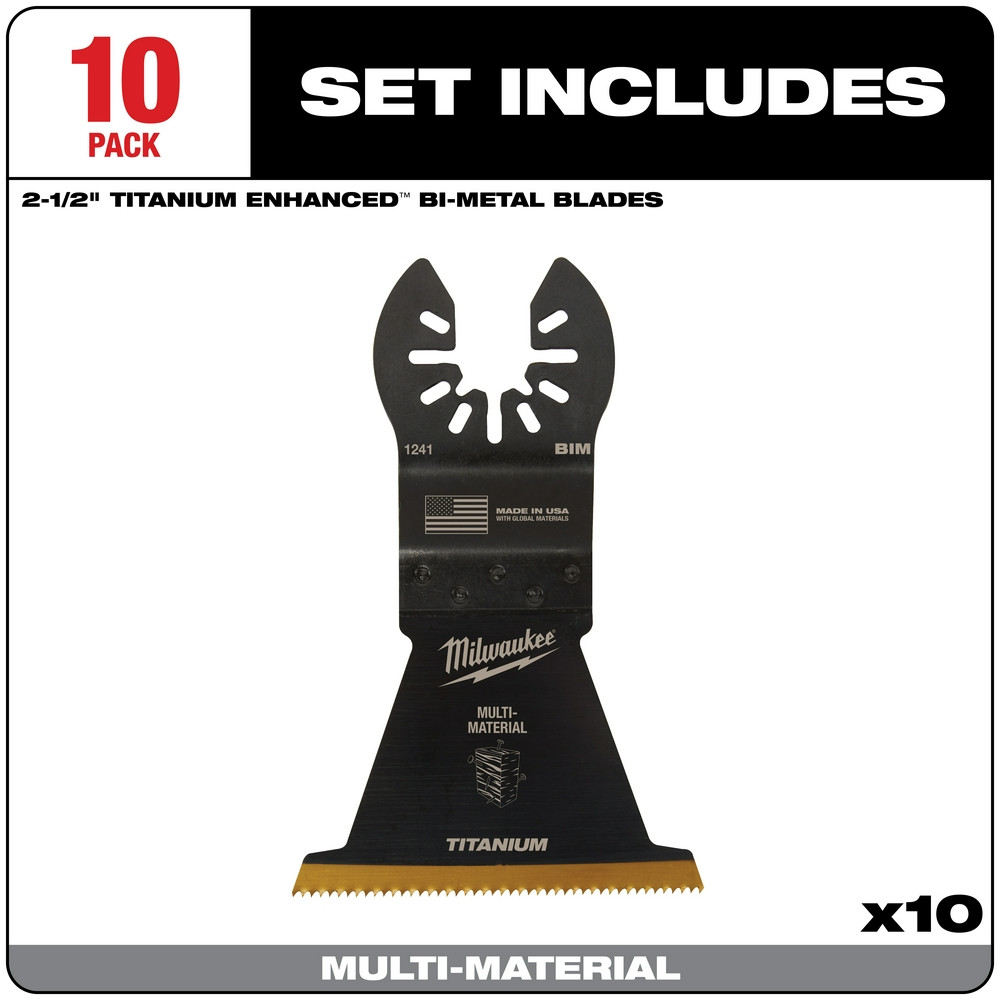Milwaukee 49-25-1249 Milwaukee OPEN-LOK 2-1/2" TITANIUM ENHANCED BI-METAL MULTI-MATERIAL BLADES 10PK